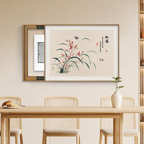 兰花图挂画新中式电表箱装饰画餐桌客厅免打孔遮挡配电箱餐厅壁画