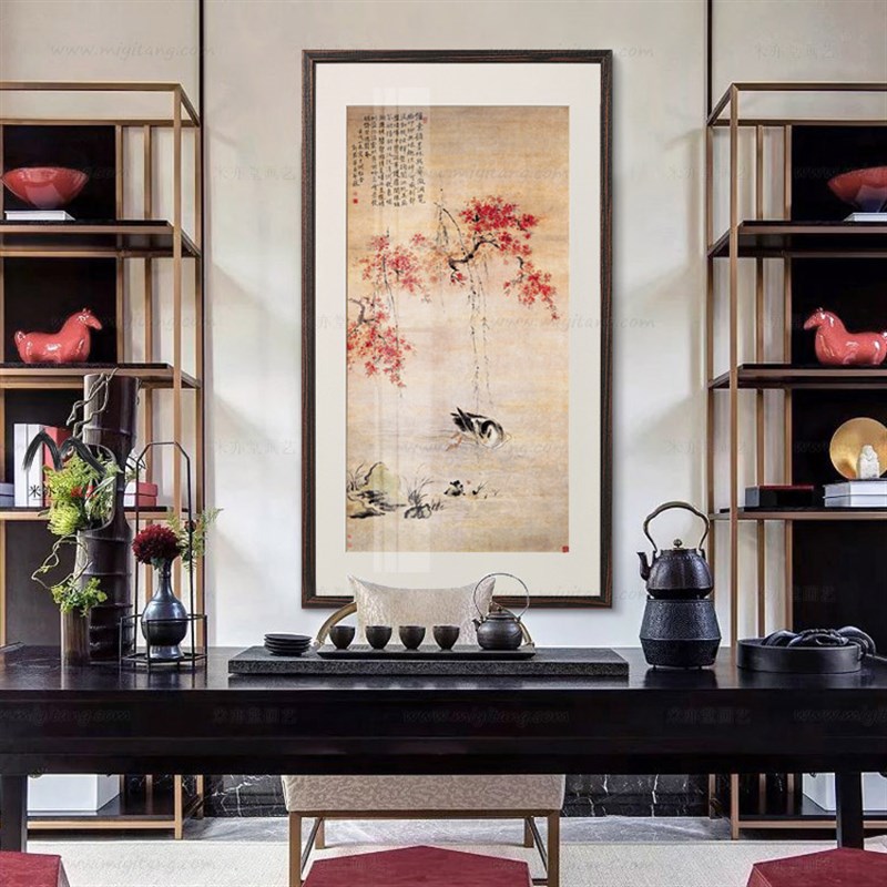 米亦堂x王武 花竹栖禽图新中式仿古字画客厅餐厅书房玄关竖幅挂画