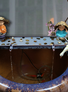 陶瓷鱼缸流水器循环流水摆件假山庭院石槽水池造景养鱼装饰配件大