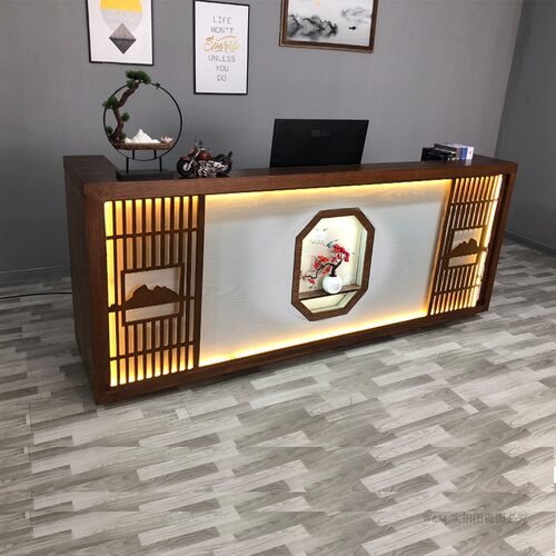 新中式古典复古收银台小型店铺养生馆前台接待台足浴店美容院吧台