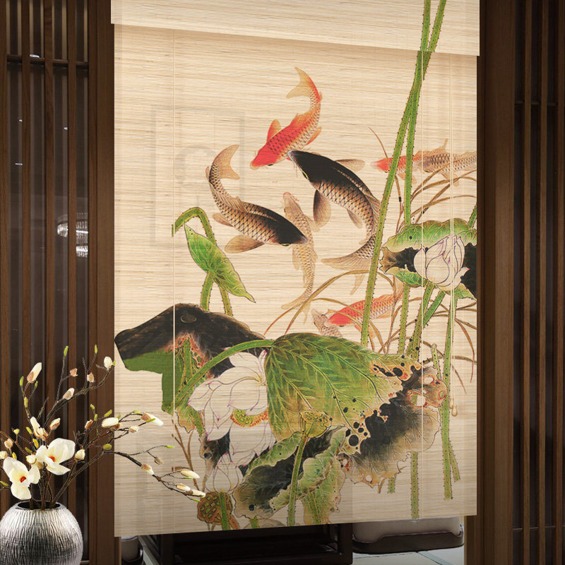 竹帘卷帘窗帘卷拉式升降茶室客厅遮阳隔断门帘背景装饰挂画竹帘子