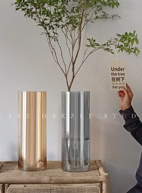 马醉木花瓶玻璃透明特大号落地马醉木专用高款插花长枝橙色琥珀色