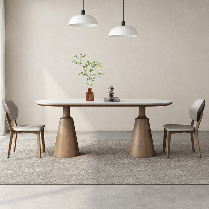 实木岩板餐桌简约现代家用小户型吃饭桌子长方形椭圆形新款餐桌椅