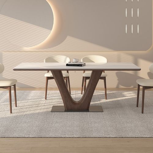 中古风德利丰岩板餐桌家用白蜡木小户型高级感奶油风实木吃饭桌子