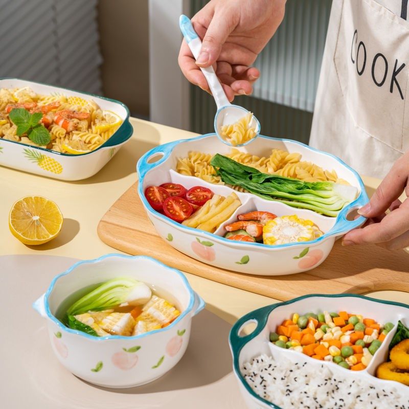 加深分餐盘微波炉加热专用三格盘上班族分格盘陶瓷家用一人食饭盘