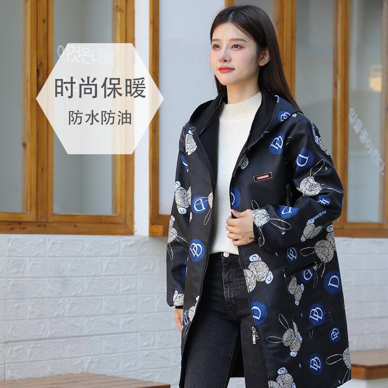加绒罩衣时尚家用围裙长袖工作服定制耐磨防水防油男女上班干活穿