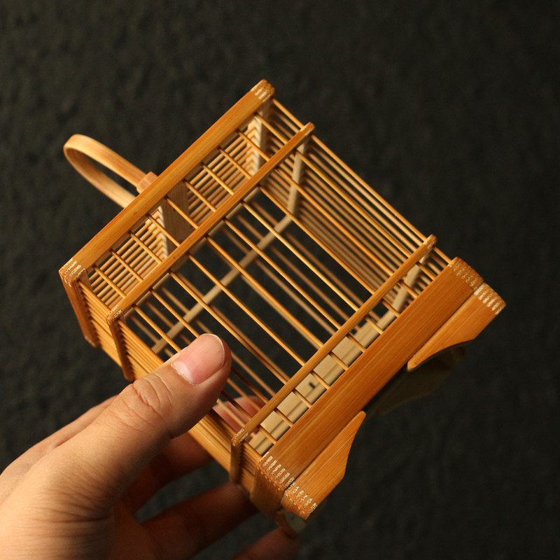 精品纯手工制作方形老玉竹蝈蝈笼竹制竹丝虫笼蛐蛐笼叫罐竹虫具