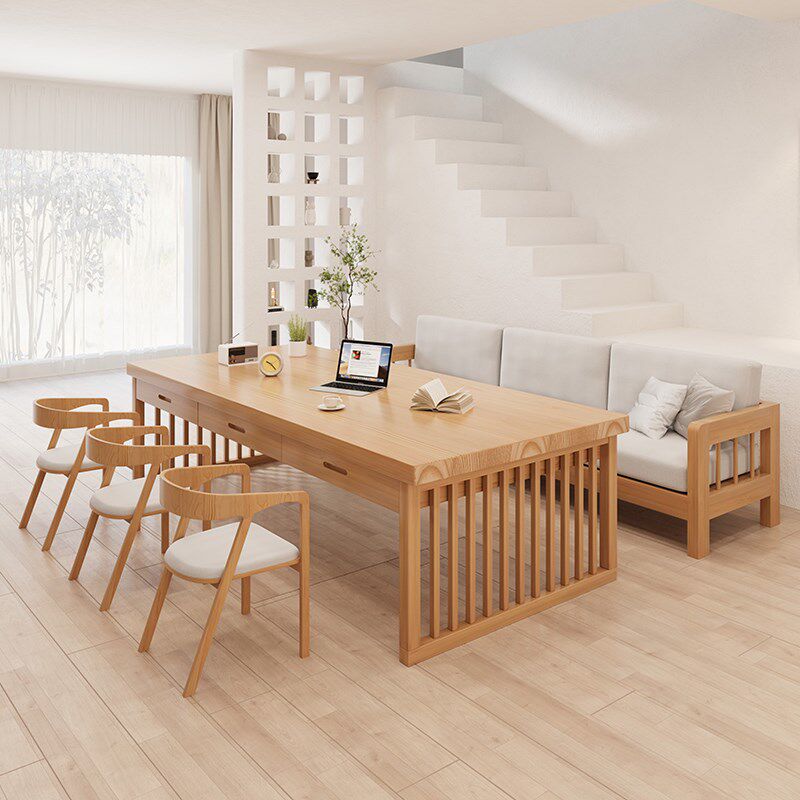 客厅大长书桌餐桌一体实木家用儿童手工去客厅化大板原木双人桌