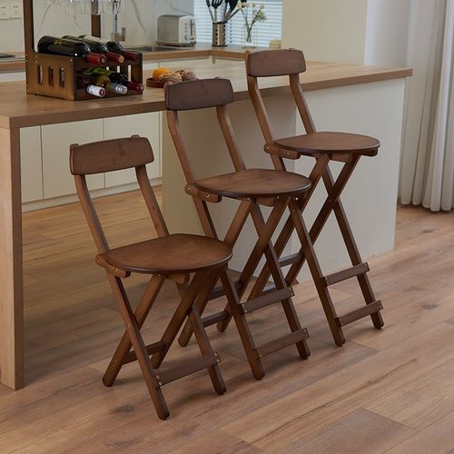 简约家用折叠椅 实木高脚椅子吧台椅吧台凳靠背可折叠餐凳餐椅子