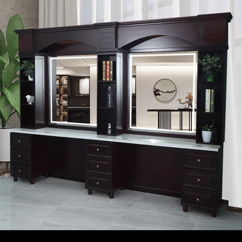 理发店镜台油头镜台复古实木美发镜台Brber男士油头店发廊镜台