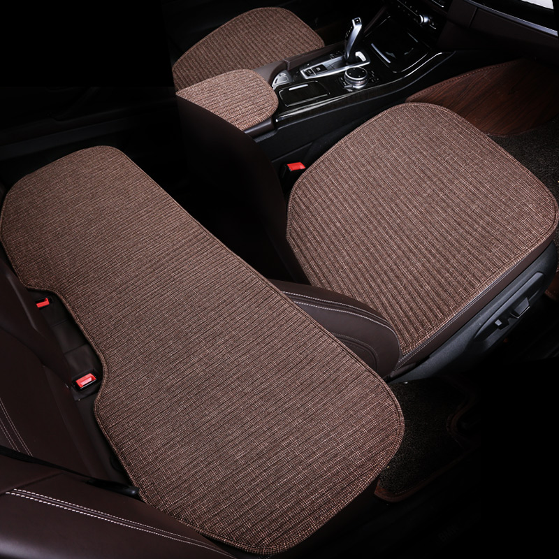 新款布艺仿亚麻汽车坐垫夏季无靠背荞麦壳小方凉垫四季三件座垫