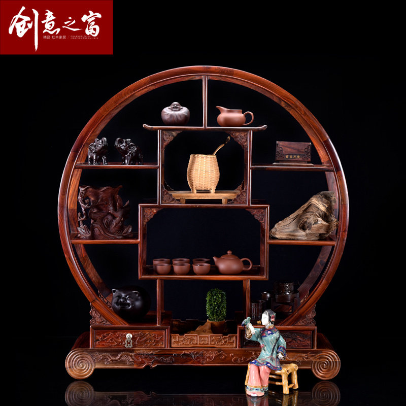 大红酸枝多宝阁红木博古架实木中式小摆件展示架雕花茶具架古董架