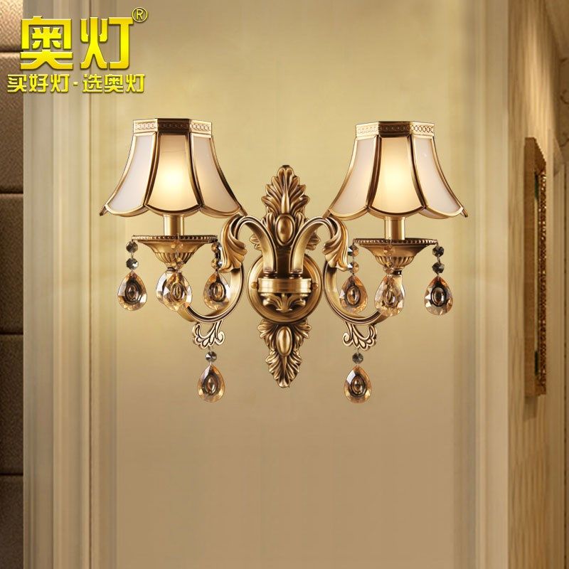 奥灯双头欧式水晶壁灯地中海过道玄关阳台走廊墙灯床头壁灯2885