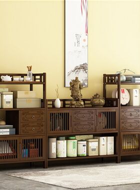 茶柜置物架新中式茶水柜茶台边柜茶桌副柜茶叶柜置物架储物小柜子
