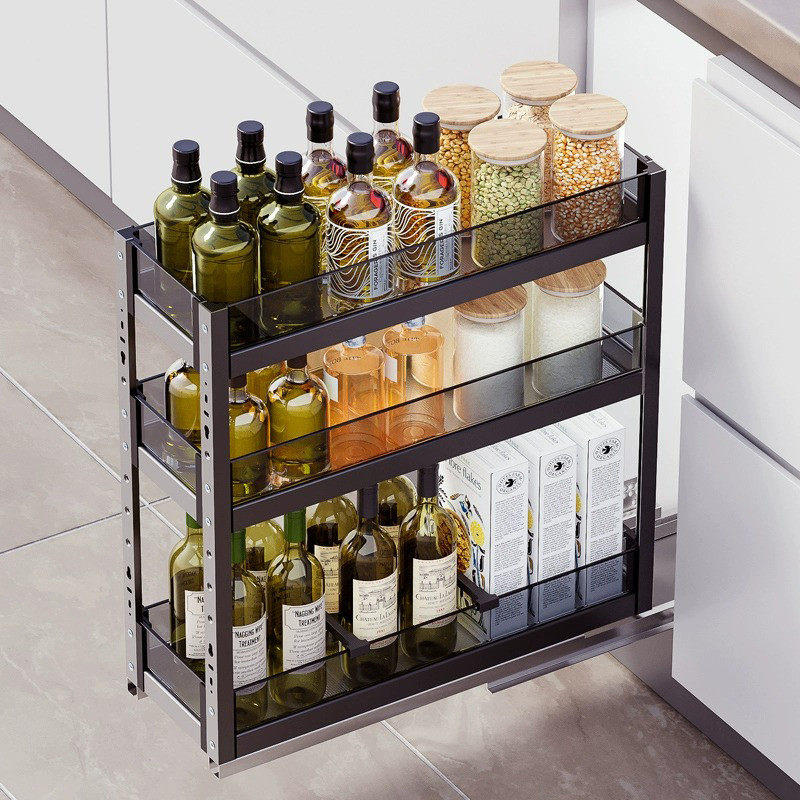 拉篮厨房橱柜抽屉式迷你拉调料调味小尺寸窄篮置物架厨柜柜内蓝