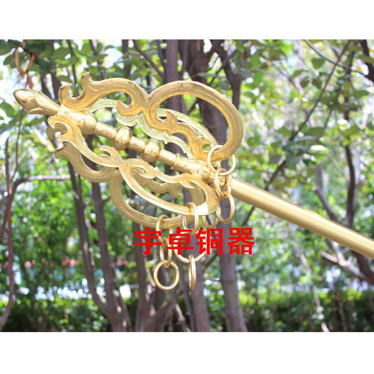宇卓佛纯铜教法师法器锡杖黄铜禅杖贴金禅杖四股六股工艺品摆件