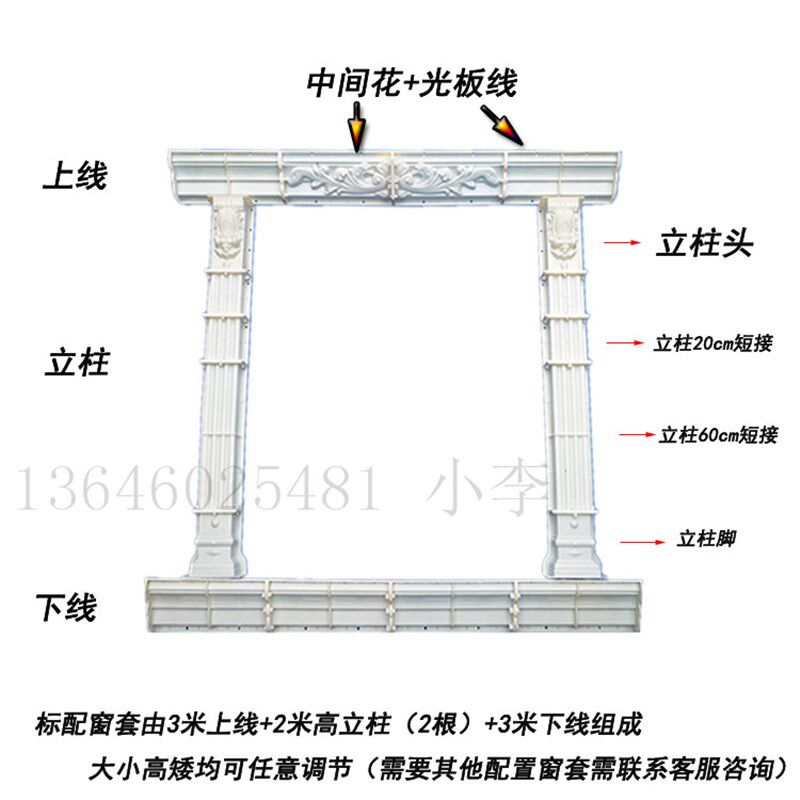 GRC别墅构件水泥窗户窗套模具 窗边线条模具塑料 罗马柱房子模型