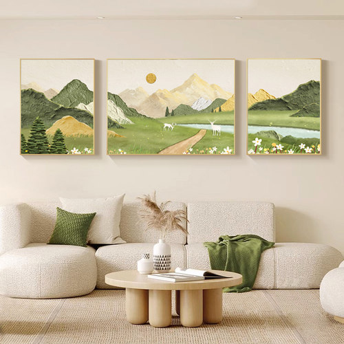 北欧风日照金山客厅装饰画三联画山水风景挂画沙发背景墙卧室壁画