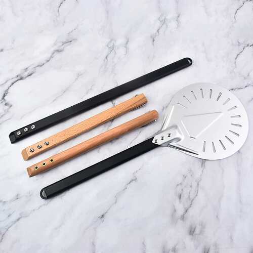 不锈钢圆形冲孔披萨铲家用木柄pizza蛋糕转移铲厨房烘焙工具