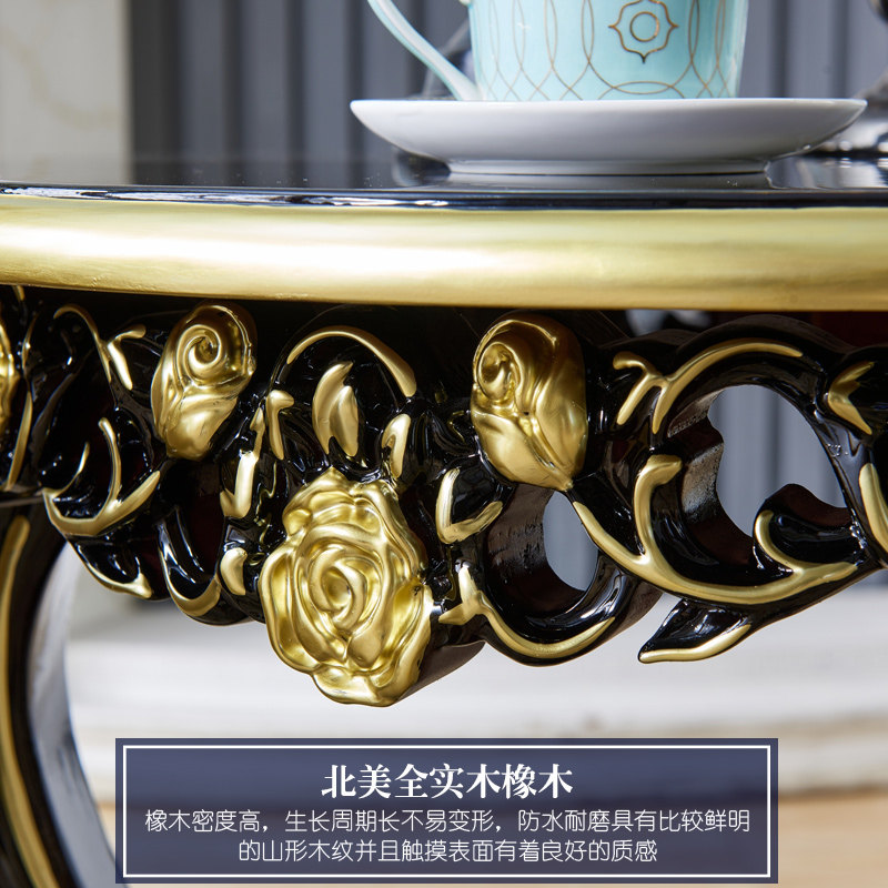 欧式小茶台 美式别墅雕花黑檀色圆几实木茶桌咖啡桌花架客厅边桌