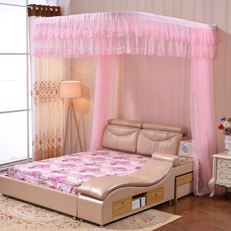 定做特殊尺寸拉幕导轨蚊帐加厚加密U型公主风婚庆1.8m1.5双人家用