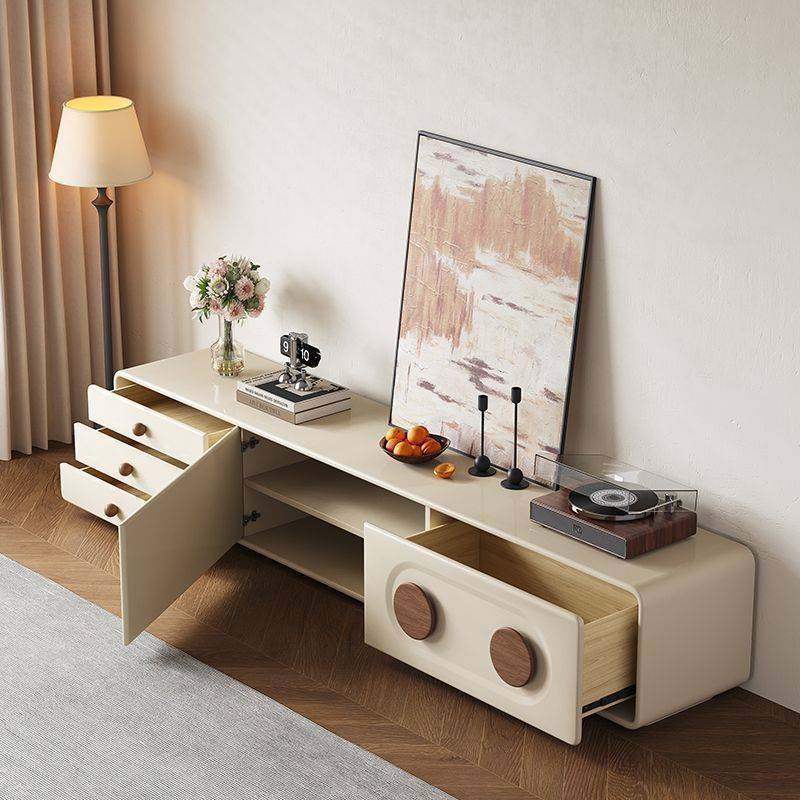 电视柜落地客厅家用2025新款矮柜中古奶油地柜靠墙收纳储物柜一体