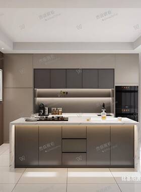 OXA岩板岛台单独业客厅大理风石边柜吧台做饭餐中岛台工餐桌一体