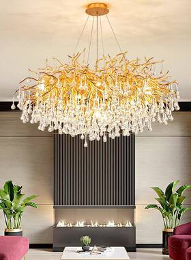 意高档大气复式别墅中空OUF客餐厅轻水晶吊创灯个性楼梯厅间大吊