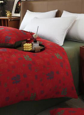 CW百纯福被软中式婚棉庆全棉双层纱红色喜庆糯单件被套被罩送礼