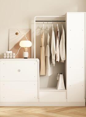 斗柜卧室储物油柜靠墙五IOM斗柜网红奶抽屉柜床带挂衣架衣尾橱收