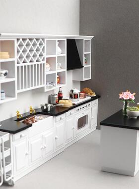 d1:12娃娃屋ol房lhouse迷你家具现代AB-28厨微场景白色厨房柜件子