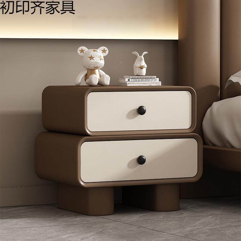 网红奶简油风床头柜约现代皮复古收儿TMK纳柜家用质卧室童