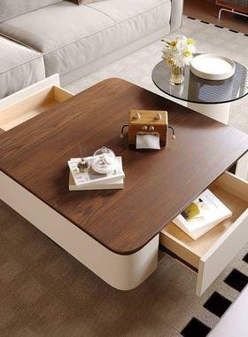 方形岩板茶几代家简约轻奢客厅用DJR中现古风黑色桌极简组茶合