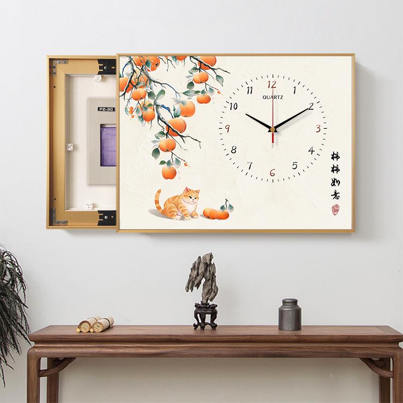 新中表式电表箱装时饰画QYP带钟新款弱电箱盒遮挡钟免打孔开关赵