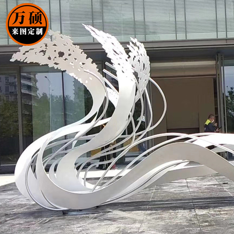 不锈钢雕塑制作 抽象艺术金属飘带雕塑 售楼处小区广场景观摆件