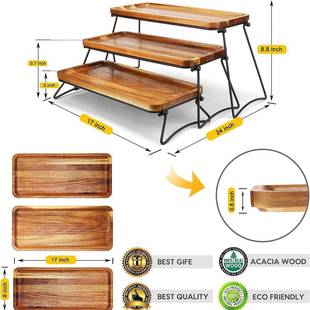 铁艺木三层托无品牌 户外露烧烤盘派对营宴甜会品点心水 携盘便式