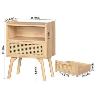 户日式 风ESL实木卧藤编床头柜室小型储物简易藤柜编窄柜床头柜