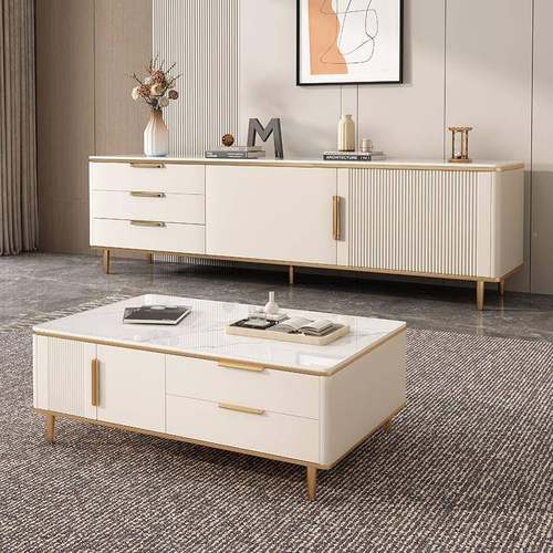 岩板全实木电视柜茶几合高现简约小户型家用客厅20代25新轻无品牌