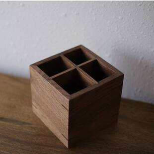 桌面收纳盒黑胡桃木笔筒杂物盒办公室桌面置物架木质茶几收纳盒