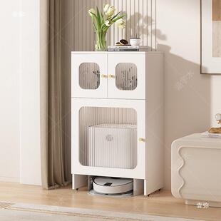 简约扫地机器收纳置物架可移人动岩板边柜一体餐靠墙客厅储INO物