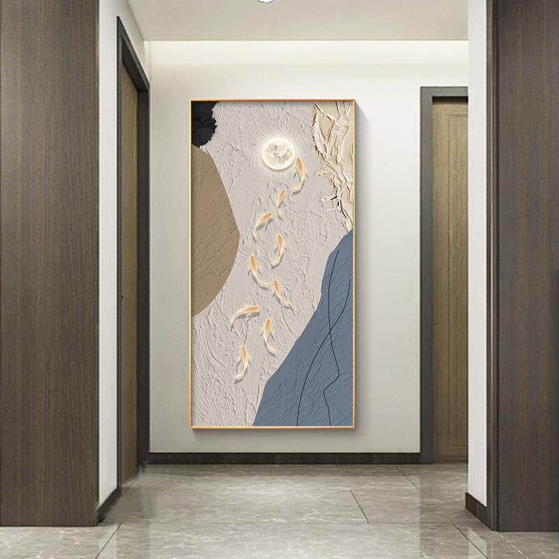 装现代抽轻奢鱼图入户玄关饰画象九肌GZB理客厅走廊壁画简约玄幻