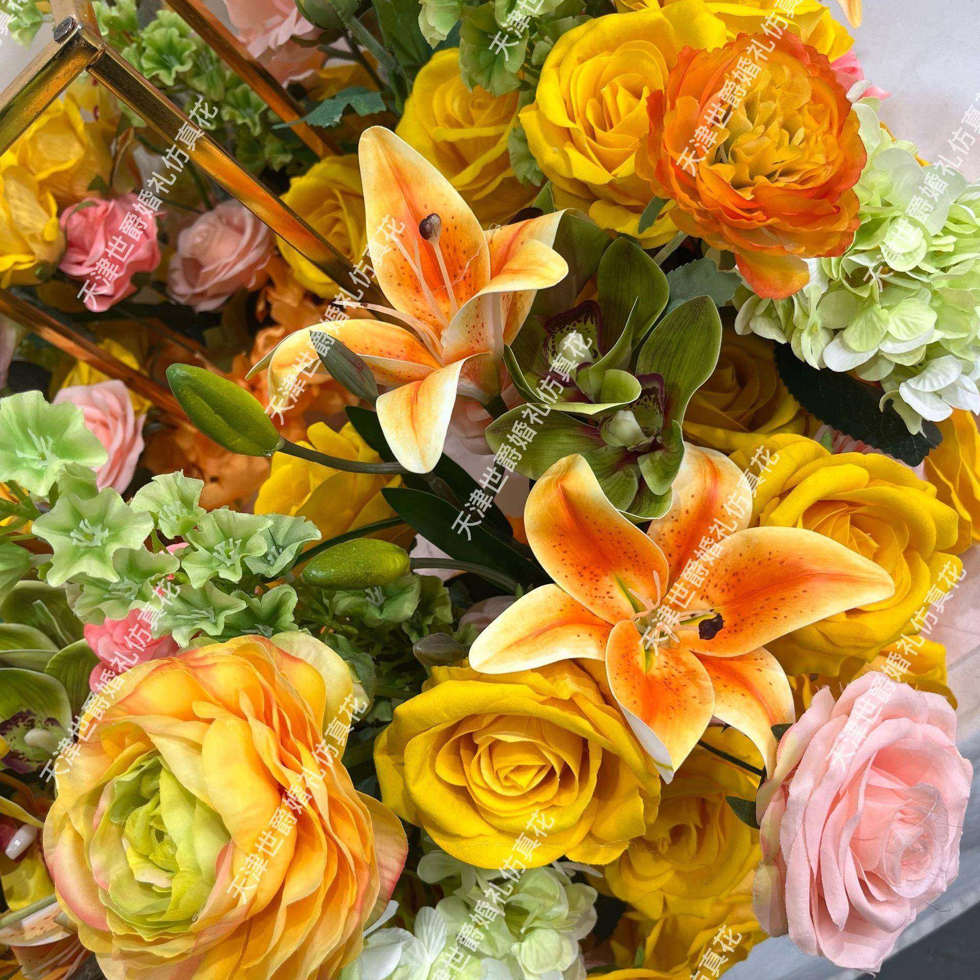 新真款婚庆典礼专DVY布置仿花0m桌c面烛台圆圈造型用花