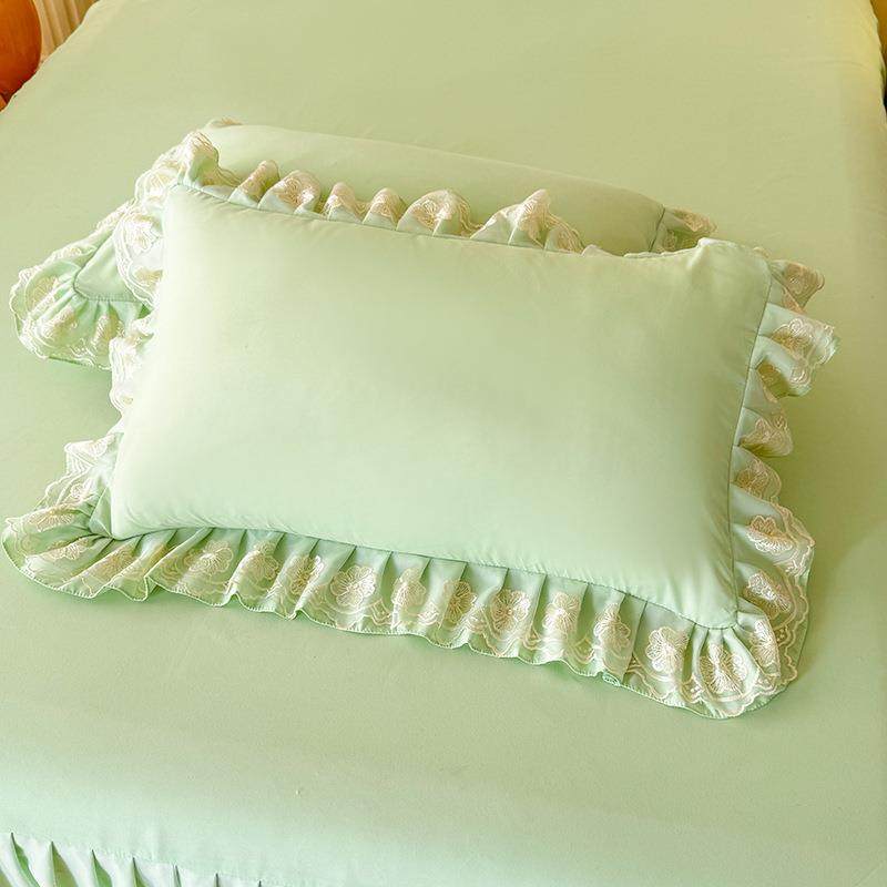 公主床风柔软罩亲肤棉VZN花边蕾丝被套床单三件套纯色床四裙