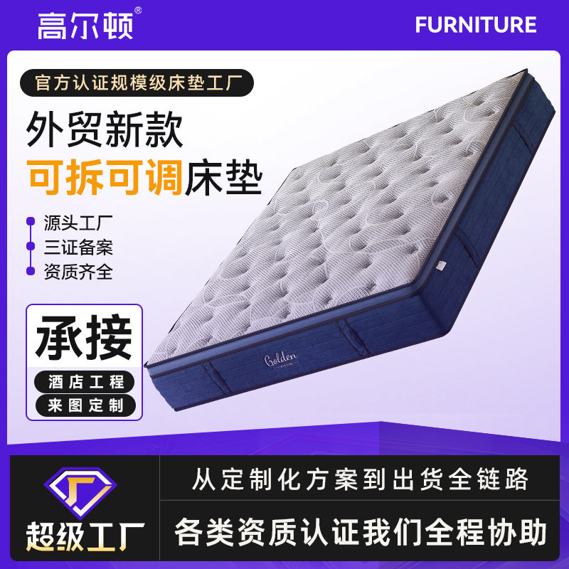 跨境新款可拆卷包压缩床垫席梦思加厚30cm软硬可调竹炭海绵床垫