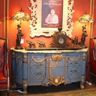 心木雕刻1.5米玄关柜 7895花式 欧法式 实木储物蓝柜边柜餐色桃SFL