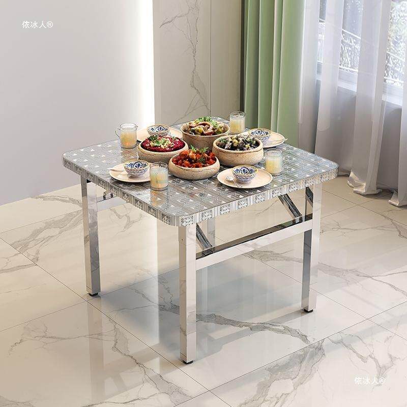 无品牌/30饭4不锈钢圆角方水桌特厚折叠桌店大排档流饭席摆摊家用