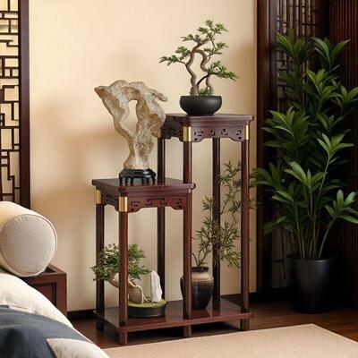 家花架台阳台室内落地式客厅置多物实木花架中式子肉绿QGT萝用花
