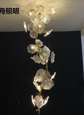 奢轻高档全铜叶琉树枝灯酒璃店复式楼别墅客荷厅中空吸顶灯95450