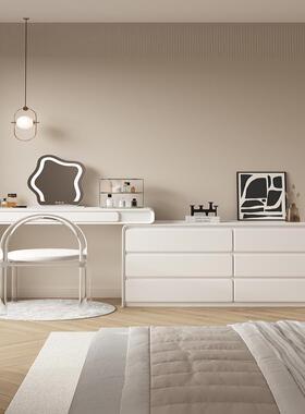 奶油风法式白色梳妆收纳体柜现代台简约卧室实木可斗伸缩化HVQ妆