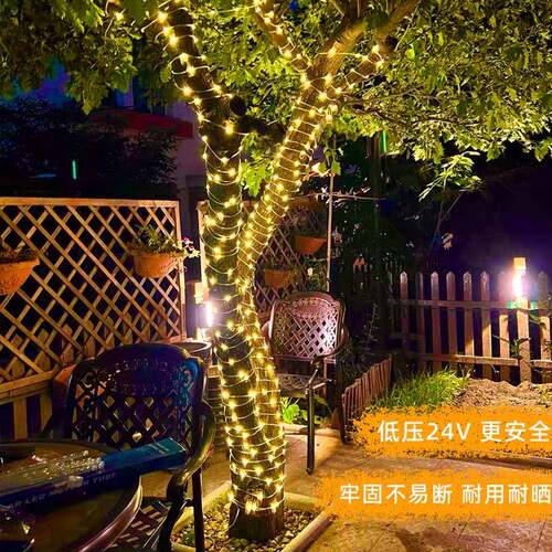 L装ED阳太能彩灯闪灯串灯饰皮线灯户外防水庭院露营节日FEO景观树